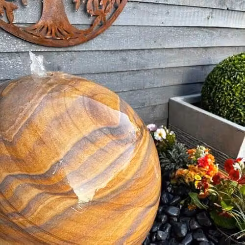 Tranquility Spring Stone Sandstone Sphere Solar Powered Water Feature, Diameter: 40 cm – 3