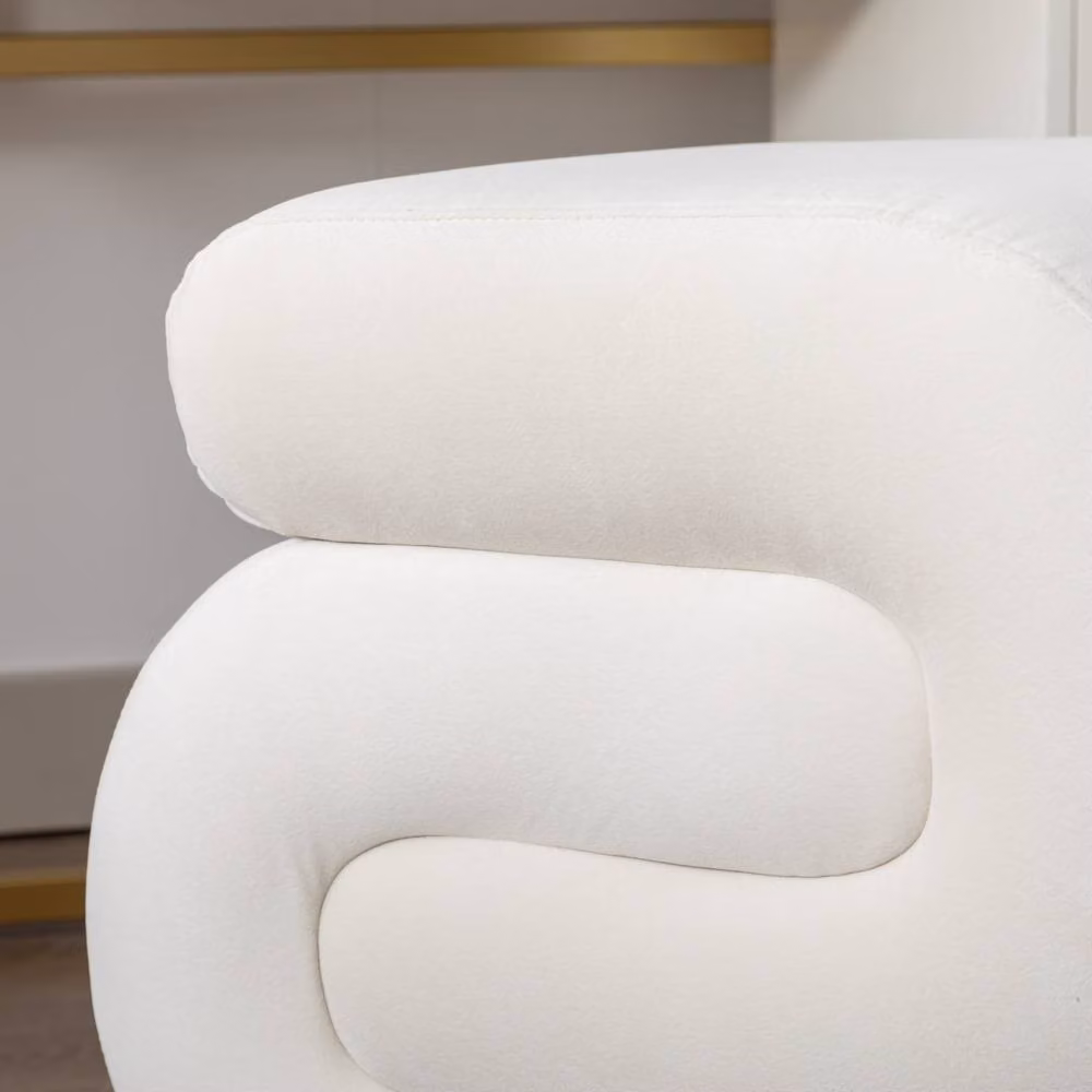 Direct Wicker Ivory Velvet S-Shape Wavy Pouf Ottoman Stool – 3