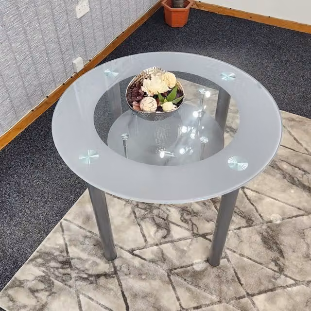 KOSY KOALA Modern Round Glass Dining Table in Grey and Black, W/D/H: 90 x 90 x 75 cm – 1