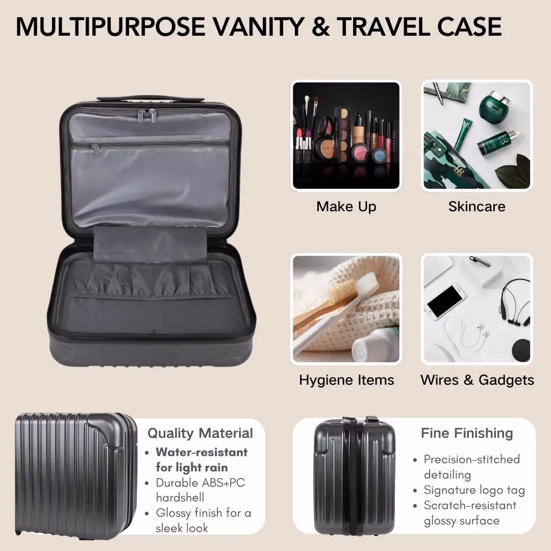 JLY Large Lightweight Travel Makeup Vanity Case and Toiletries Organiser in Black – 3