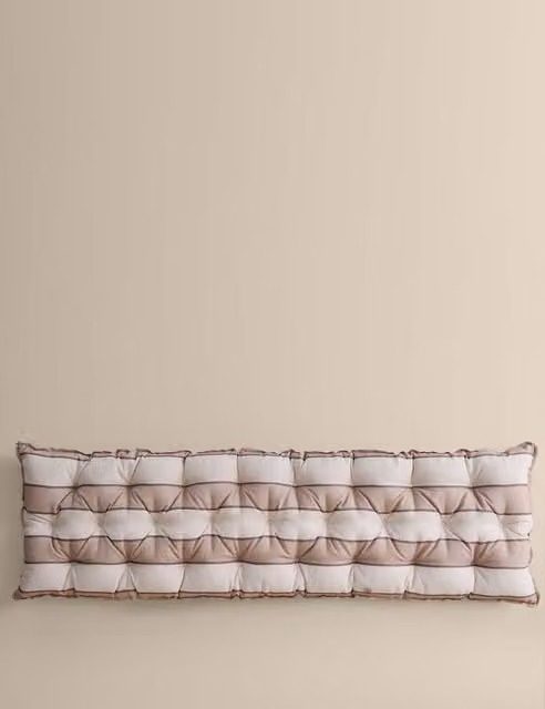 M&S Striped Quilted Outdoor Bench Pad in Natural Mix Beige and Multicolour Polyester and Linen Fabric