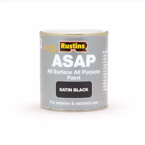 Rustins ASAP Quick Dry All Surface All Purpose Water-Based Satin Paint, Black, 500ml