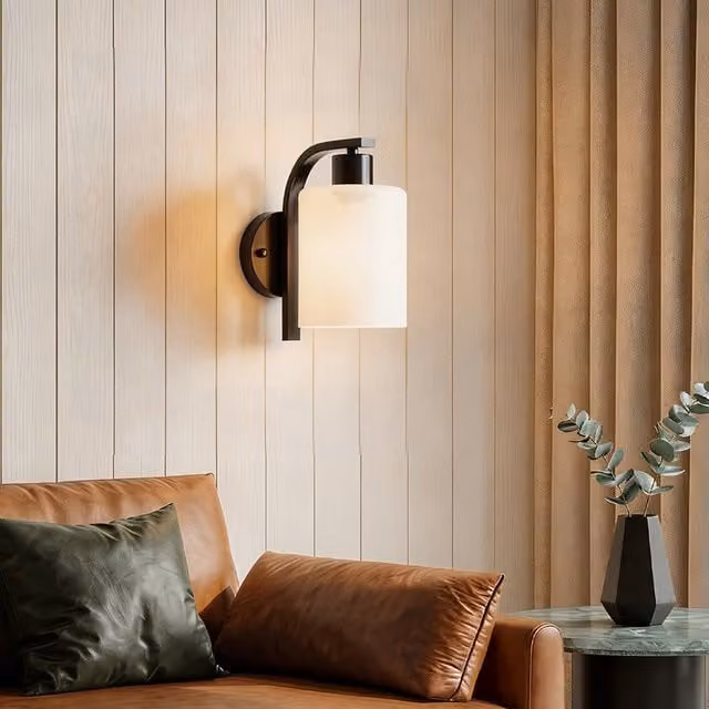 Living Star Modern Black Metal Wall Light with Glass Cylinder Shade