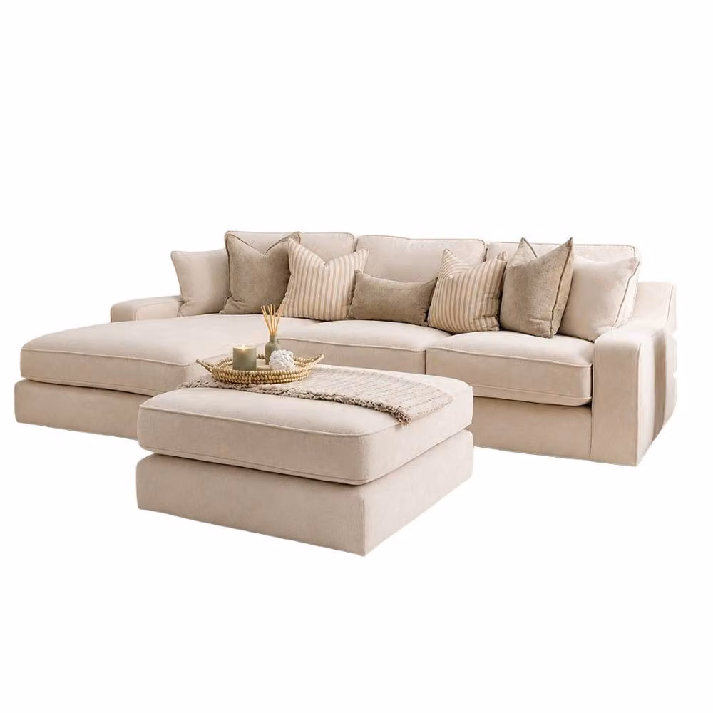 Home & Love Nebraska Luxury Left Chaise Corner Fixedback Sofa in Naples Cream Fabric – 2