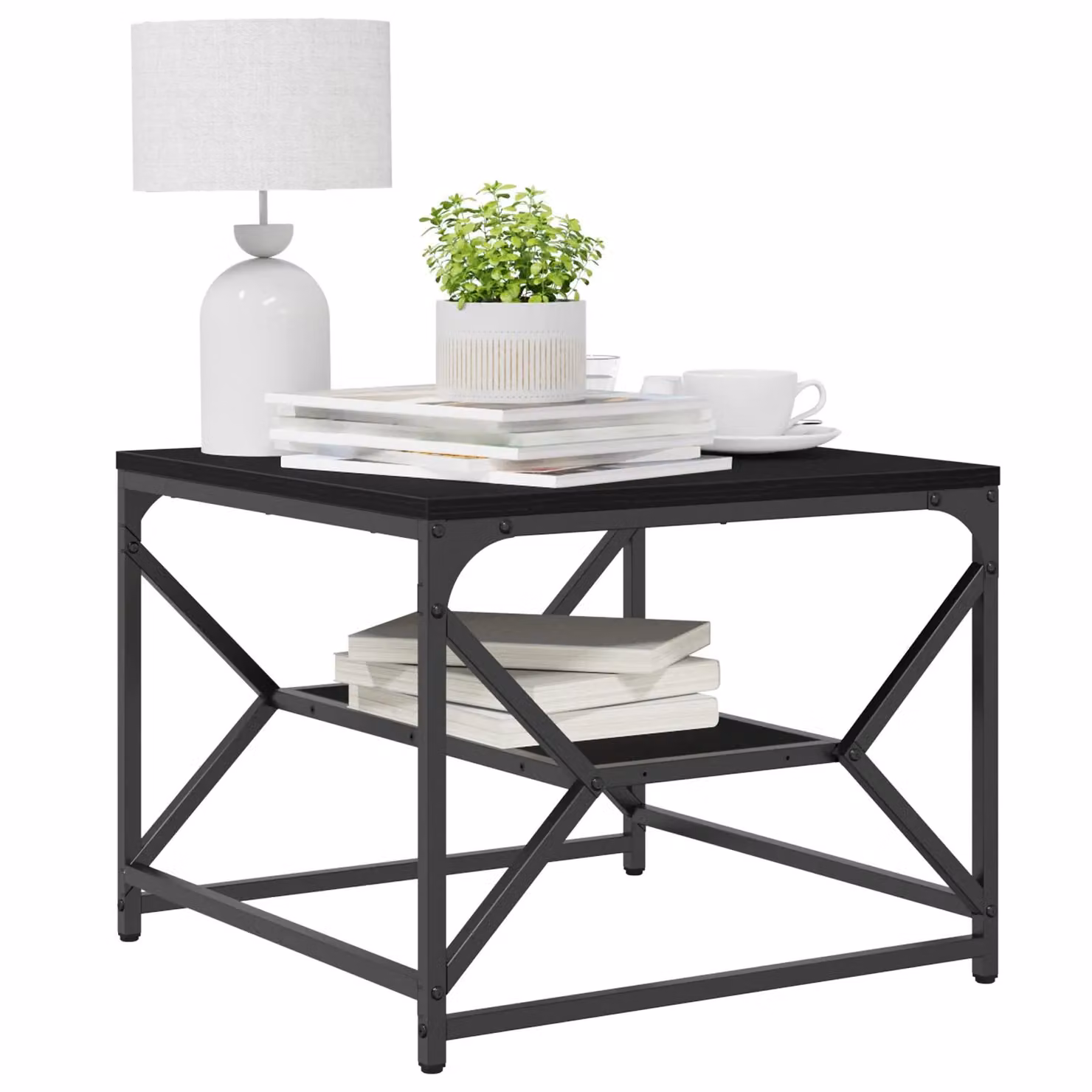 Berkfield Home Black Oak Coffee Table with Shelf, W/D/H: 51 x 50 x 40 cm – 3