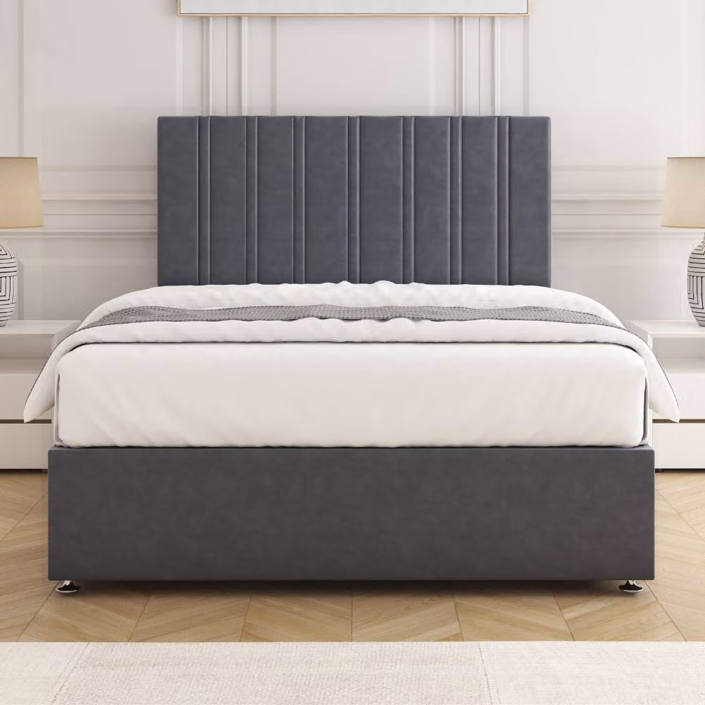 BSSPOKE Sienna Plush Divan Bed with 24 inch Headboard and 2 Drawers in Charcoal Grey, W/D/H: 180 x 200 cm – 2