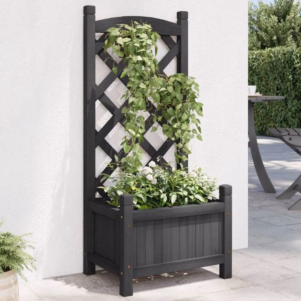 Berkfield Home Black Solid Wood Fir Planter with Trellis – 2