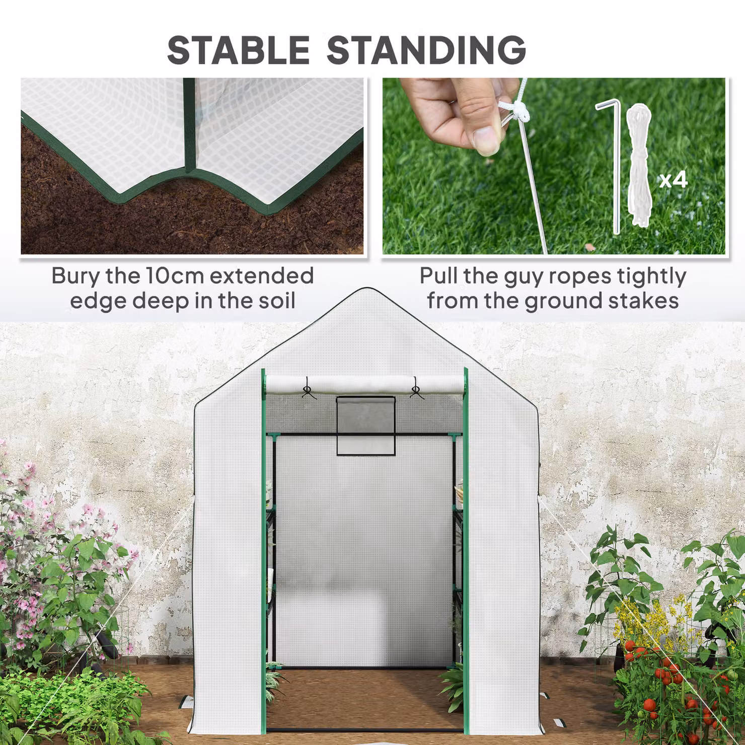 Outsunny White Walk-In Greenhouse with Shelving and Accessories, W/D/H: 143 x 143 x 190 cm – 3