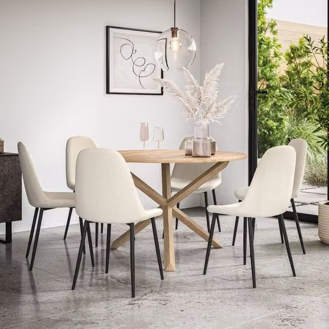 More4Homes Malvern Round Dining Table and 6 Maya Boucle Dining Chairs Set in Oak and Ivory – 1