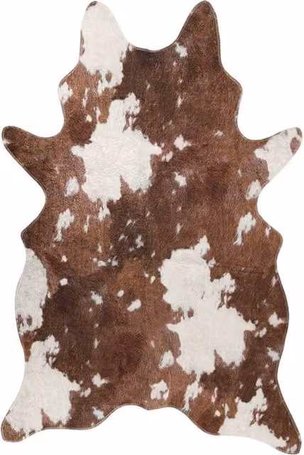 Berkfield Home Cow Pattern Washable Anti Slip Round Rug in Brown and White, Diameter: 100 cm