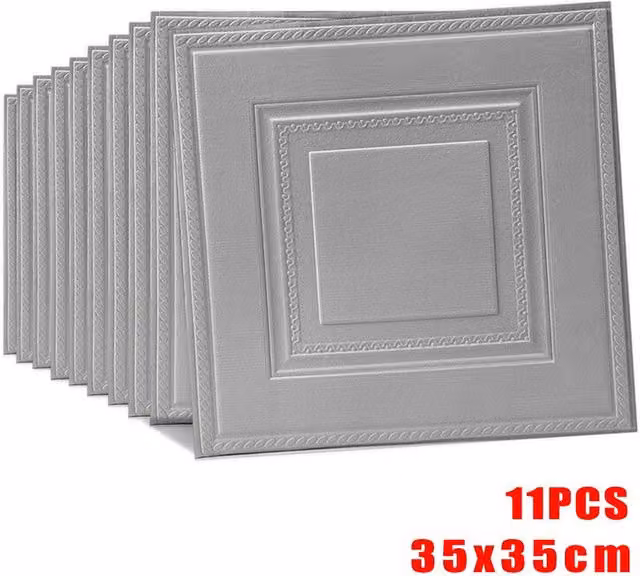 Ventryn Silver Waterproof 3D Tile Look Self Adhesive Foam Stickers – 1
