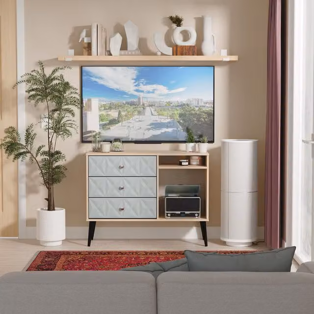 Ready Assembled 2 U Toledo 3 Drawer TV Unit in Duck Egg Blue and Black – 1