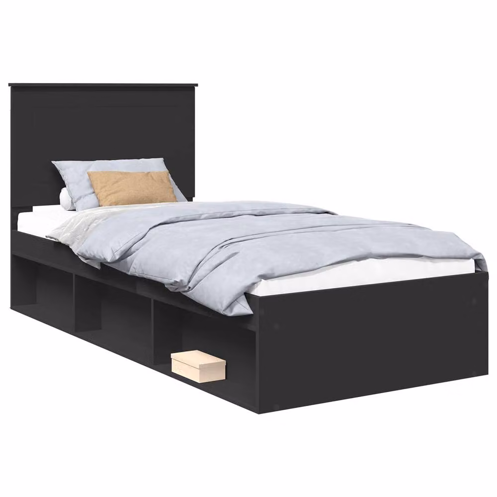 Berkfield Home Modern Bed Frame with Headboard in Black Solid Pine Wood, W/D/H: 100 x 200 cm – 2