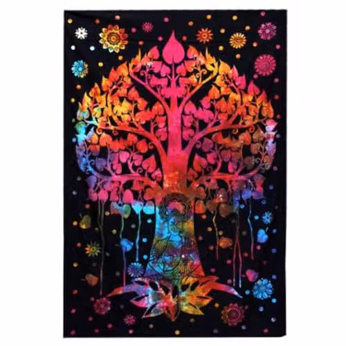 KDMD Bodhi Tree Double Cotton Bedspread and Wall Hanging Set, Multicolour – 2