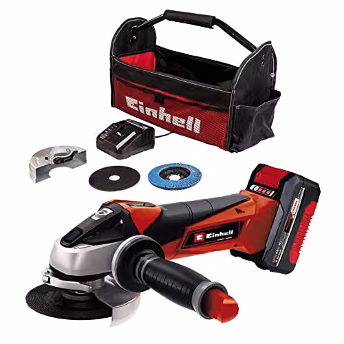 Einhell Power X-Change Cordless Angle Grinder in Red and Black with 115mm 4 Inch Disc – 1