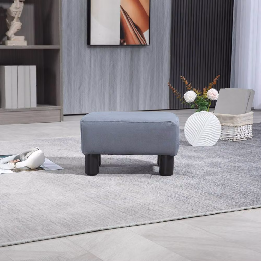 STILVORA Grey Microfibre Upholstered Footstool with Wood Frame – 2