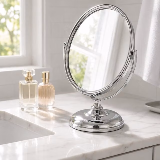 Eris 5x Magnification Oval Tabletop Vanity Mirror in Silver