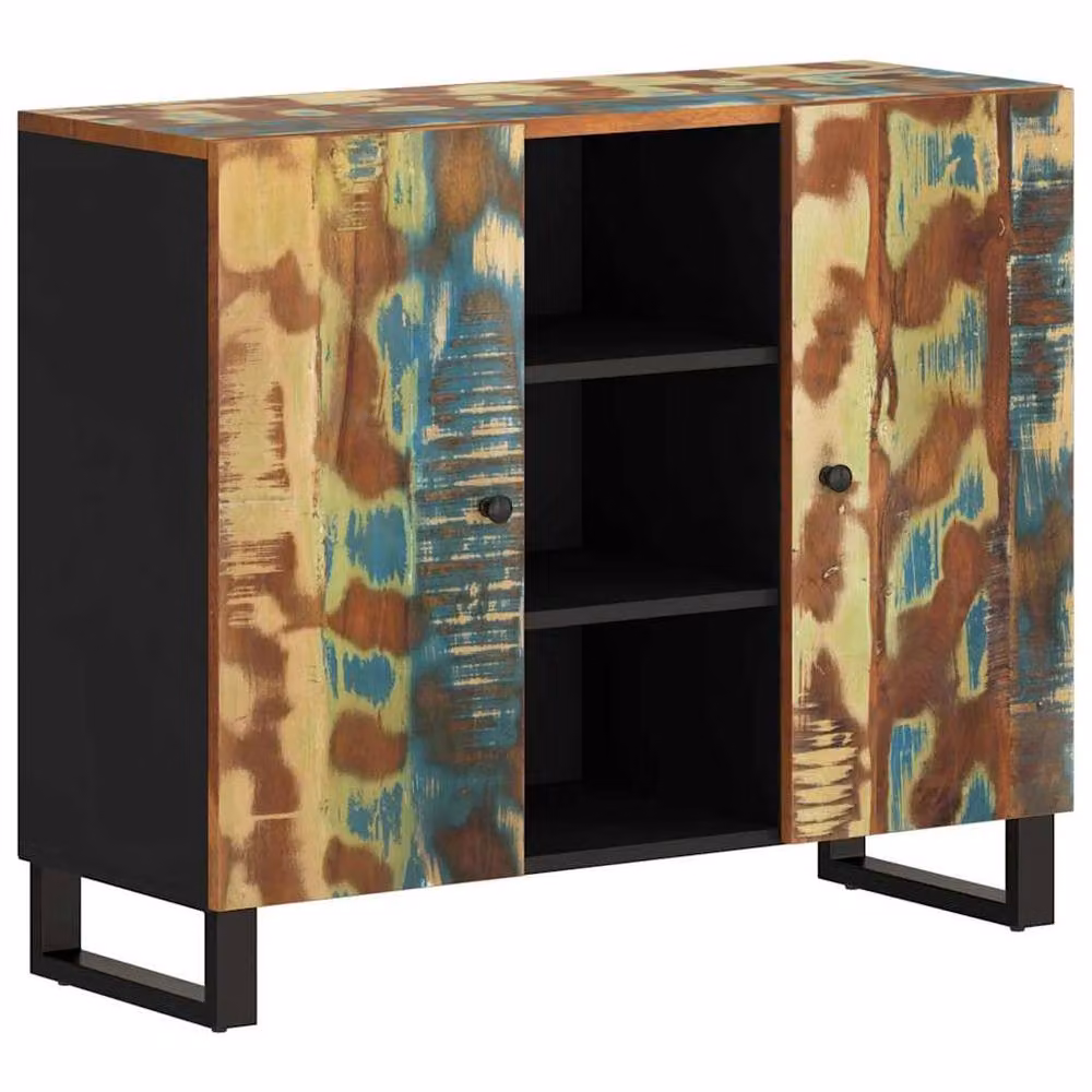 Berkfield Home Industrial Sideboard with 2 Doors in Reclaimed Solid Wood and Metal, W/D/H: 90 x 33 x 75 cm – 3