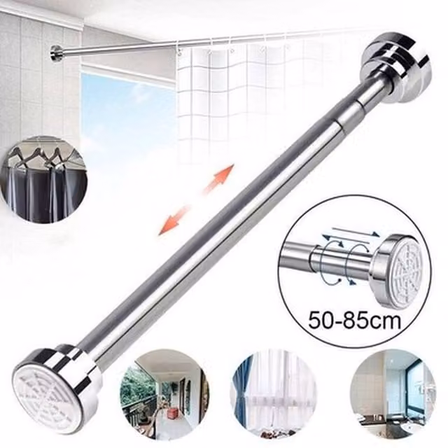 NESTLUNE Silver Stainless Steel Telescopic Tension Clamp Clothes Rail and Shower Curtain Rod – 1
