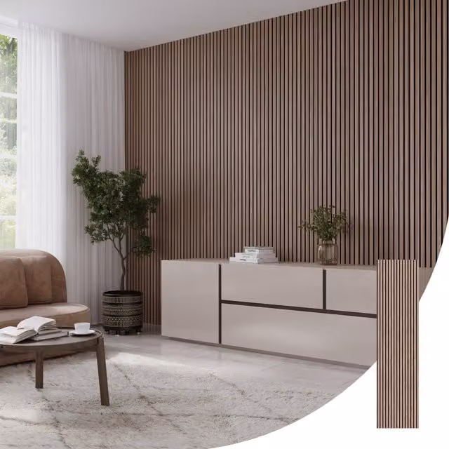The Wood Veneer Hub WVH Essential Walnut Acoustic Wood Slat Wall Panels in Brown – 1