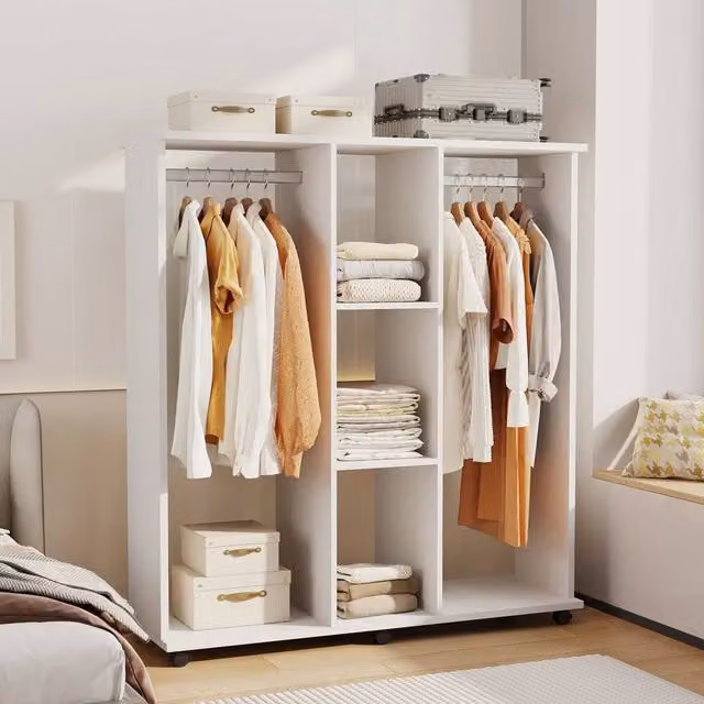 KORVIXA Mobile Double Open Wardrobe in White