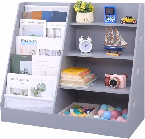 Duffy Childrens 5 Tier Bookcase and Toy Storage Shelf in Grey – 1