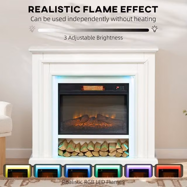 HOMCOM Electric Fireplace with Realistic Flame Effect in White