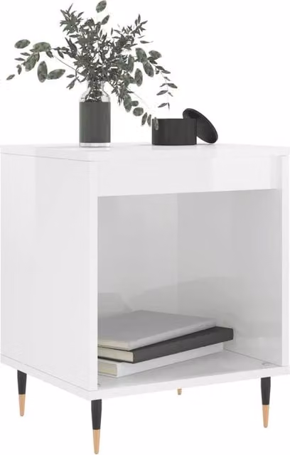 Berkfield Home Modern High Gloss White Bedside Cabinet W/D/H: 40 x 35 x 50 cm