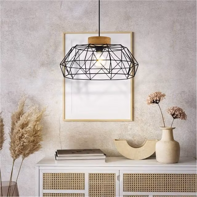 Loops Modern Black and Wood Pendant Ceiling Light
