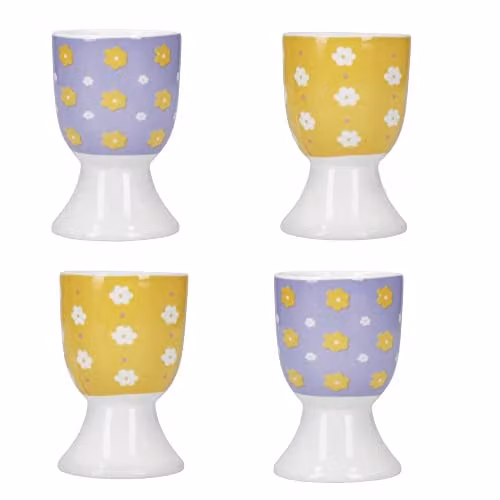 KitchenCraft Floral Ceramic Egg Cup Set of 4 in Yellow, Blue and Orange – 1
