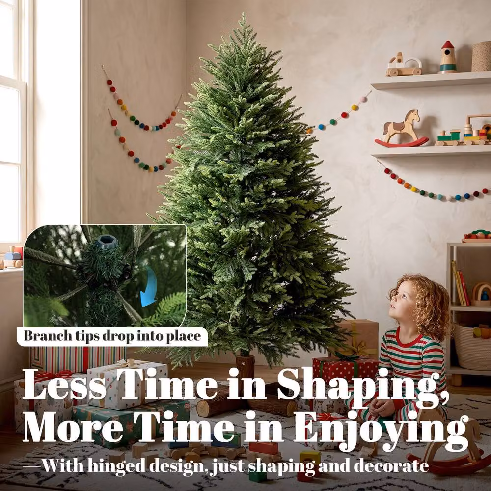 HOMCOM 150 cm Green Artificial Christmas Tree with Wood Base – 6