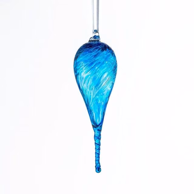 Sienna Glass Friendship Droplet Pixie Handcrafted Mouth-Blown Glass Hanging Ornament, Blue, 16 cm
