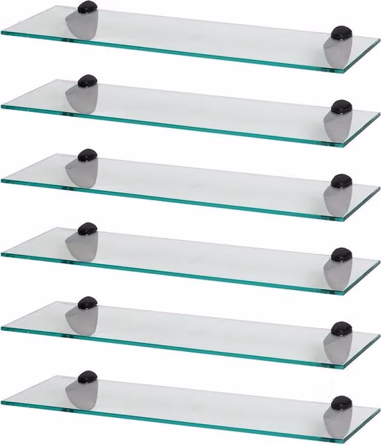 Harbour Housewares Black Floating Glass Wall Mounted Shelf, Width: 60 cm