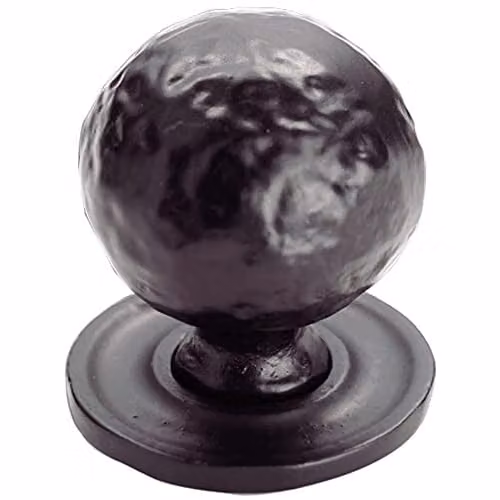 Loops Hammered Ball Cupboard Door Knob in Matt Black Antique, 33mm Diameter