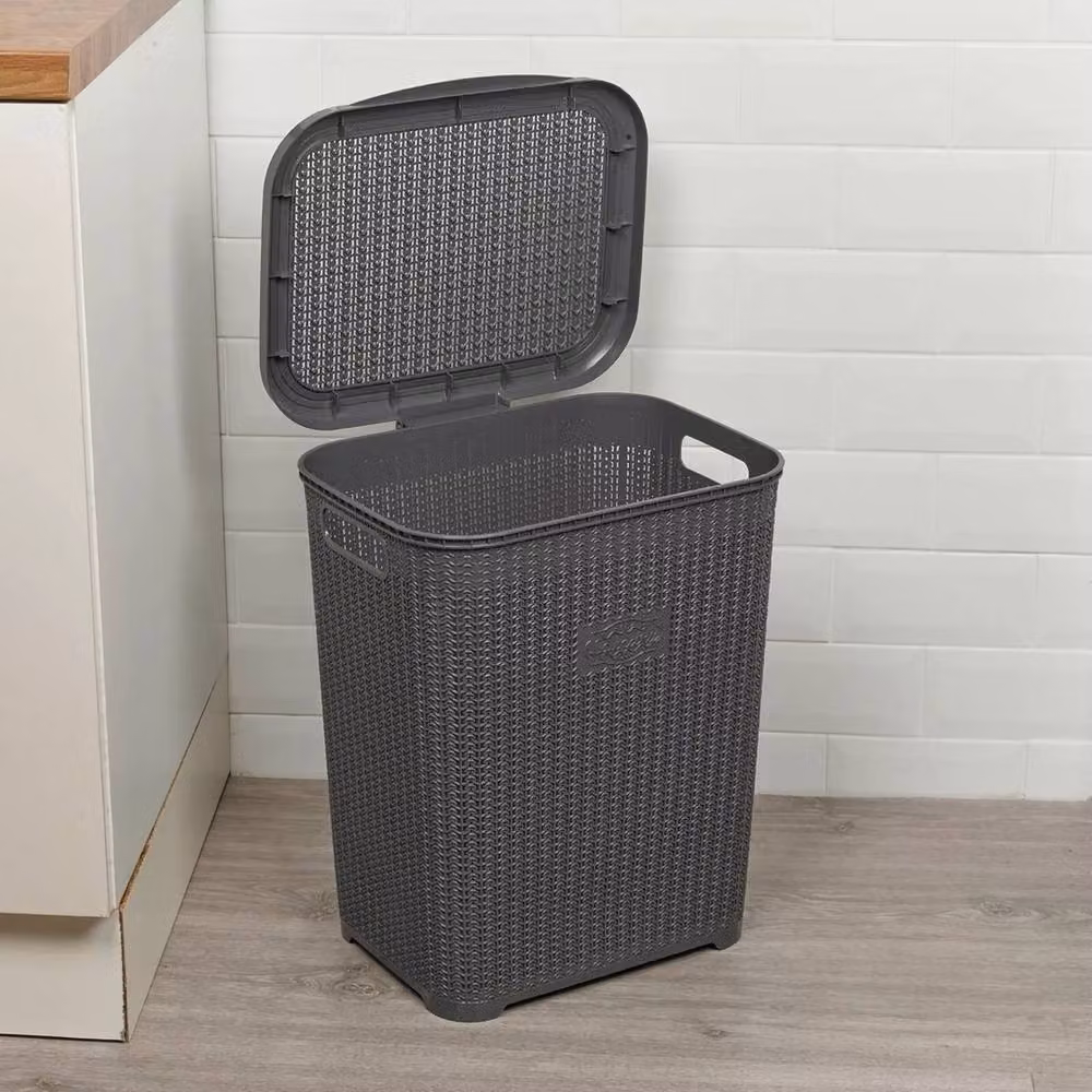 Havendro Grey 45L Plastic Laundry Basket with Lid and Handles – 2