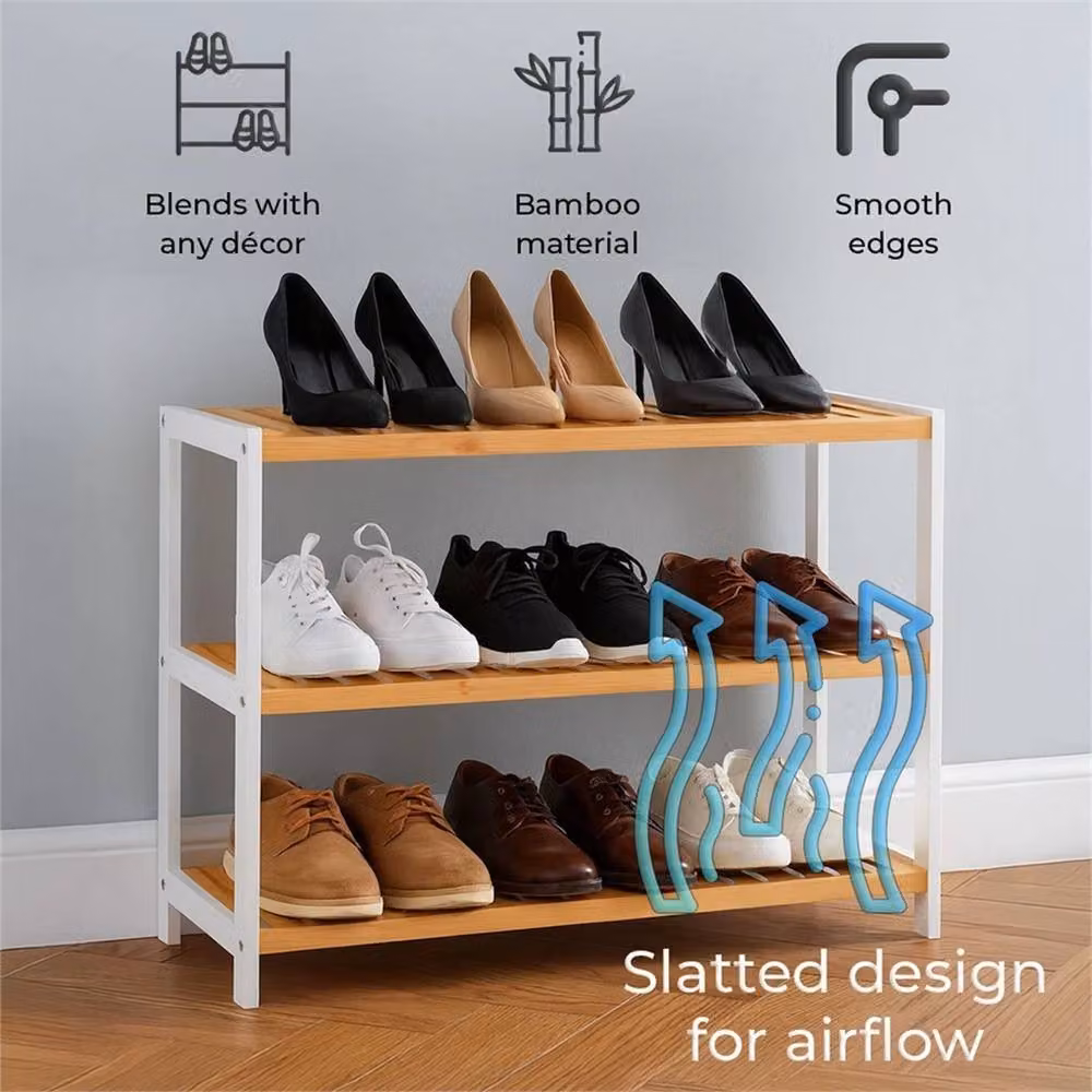 EONLION 3-Tier Bamboo Shoe Rack Stand in Natural and White – 3