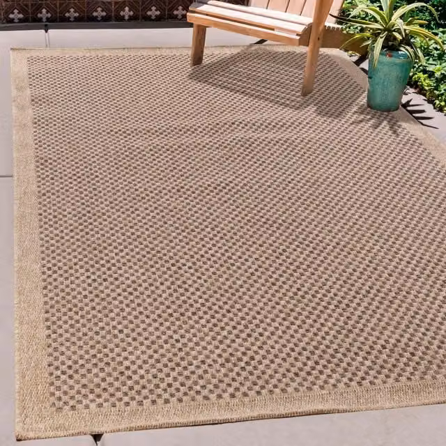Desire Rugs Modern Checkerboard Jute Outdoor-Indoor Waterproof Rug, Brown and Beige, W: 200 cm, D: 290 cm