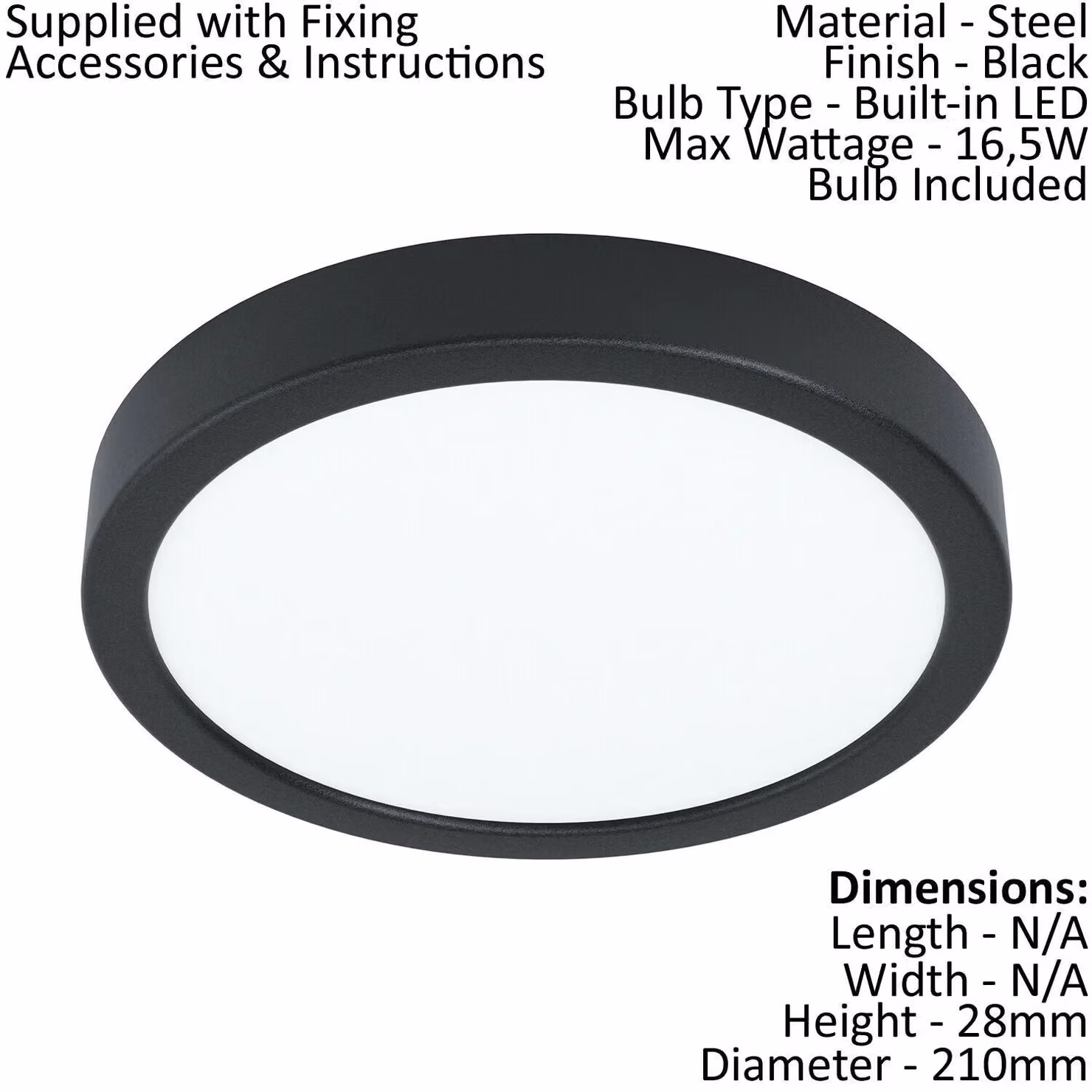 Loops 2 Pack Black Round Surface Mounted LED Wall and Ceiling Light, 16.5W, 3000K Warm White, Diameter: 21 cm – 2
