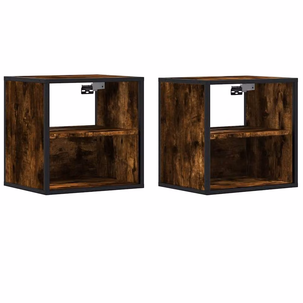 Berkfield Home Set of 2 Wall-mounted Bedside Cabinets in Smoked Oak Brown, W: 40 cm, D: 31 cm, H: 39.5 cm – 2