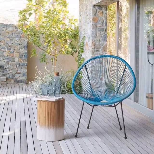 Wyld and Coco Blue PE Rattan Papasan Outdoor Garden Chair with Metal Frame – 1