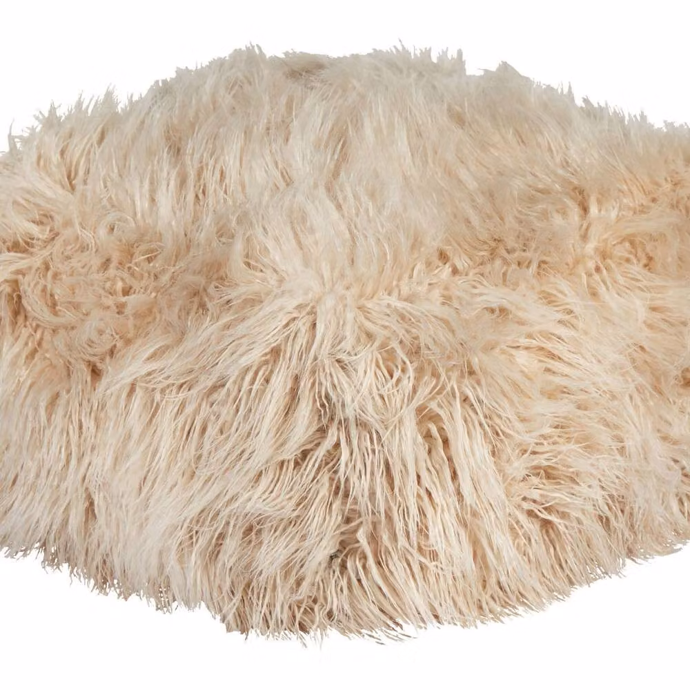 Wyld Haus Soft Body Beige Faux Fur Cube Pouffe – 2