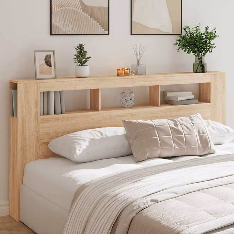 Berkfield Home Sonoma Oak LED Headboard with Integrated Shelf and Lighting, Light Brown, W: 200 cm, H: 103.5 cm, D: 18.5 cm