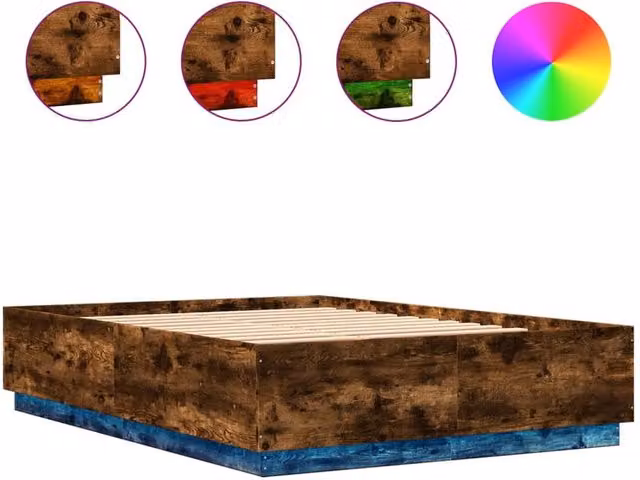 Berkfield Home Smoked Oak Bed Frame with LED Lighting and USB Charging Port, Brown, W/D/H: 120 x 200 cm – 1