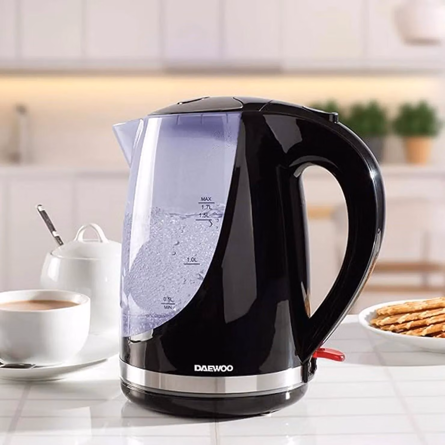 Daewoo LED Colour Changing Glass and Stainless Steel Kettle with 1.7 l Capacity, Black – 7