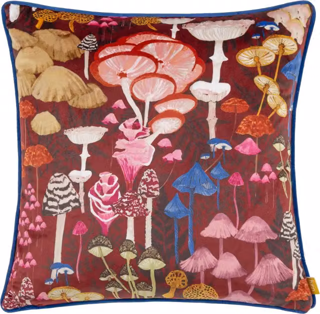 Make it a Home Amanita Velvet Piped Square Cushion in Burgundy with Feather Filling