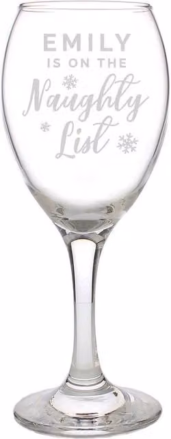 Personalised Memento Company Personalised I'm On The Naughty List Wine Glass in Clear