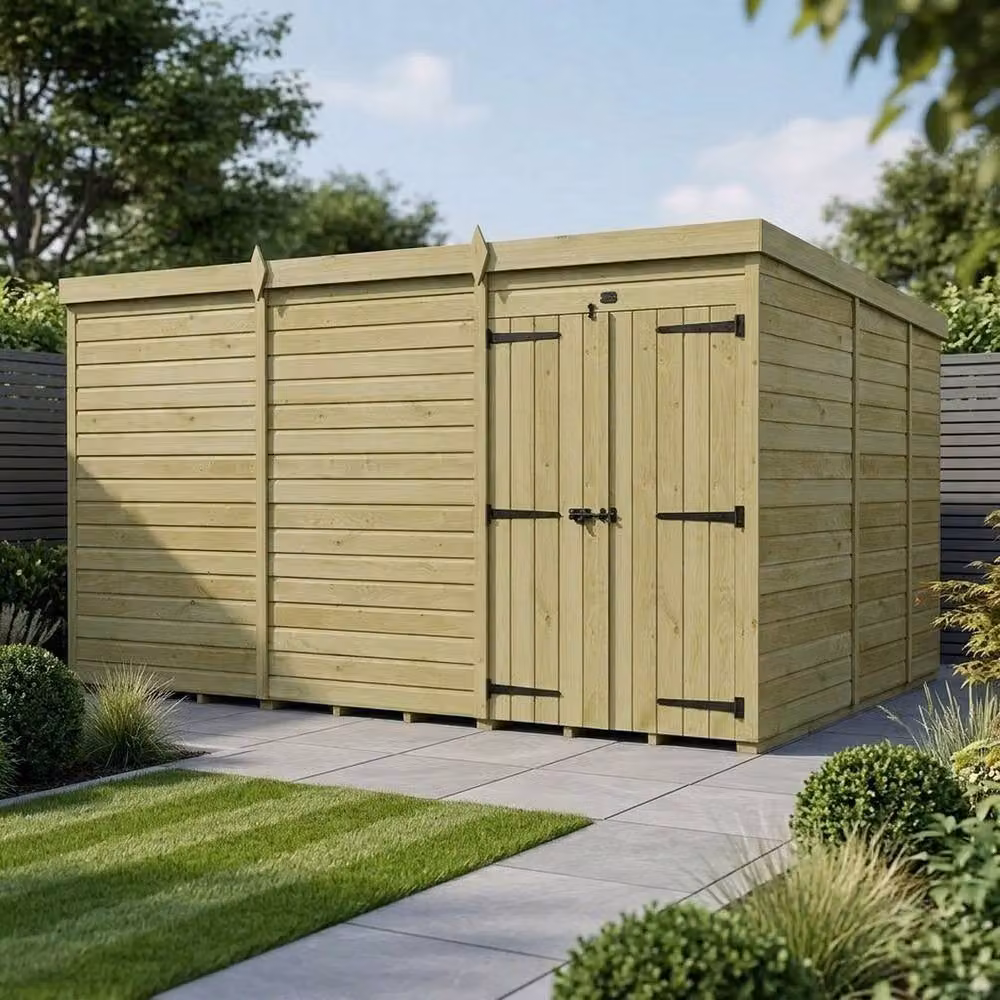 Buttercup Farm Pent Garden Shed with Double Doors, Brown Timber – 2