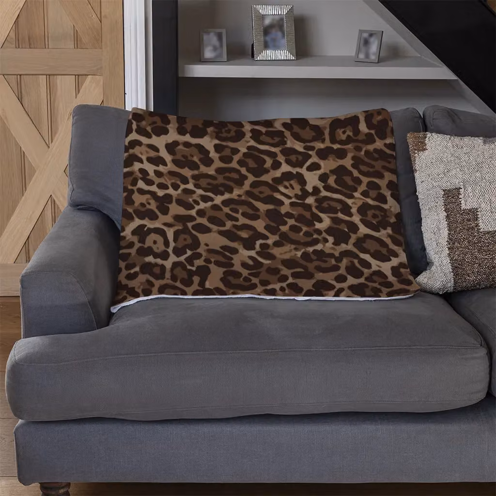 Benjamin Tate Design Leopard Print Fleece Blanket in Brown and Beige, W/D/H: 120 x 150 cm – 2