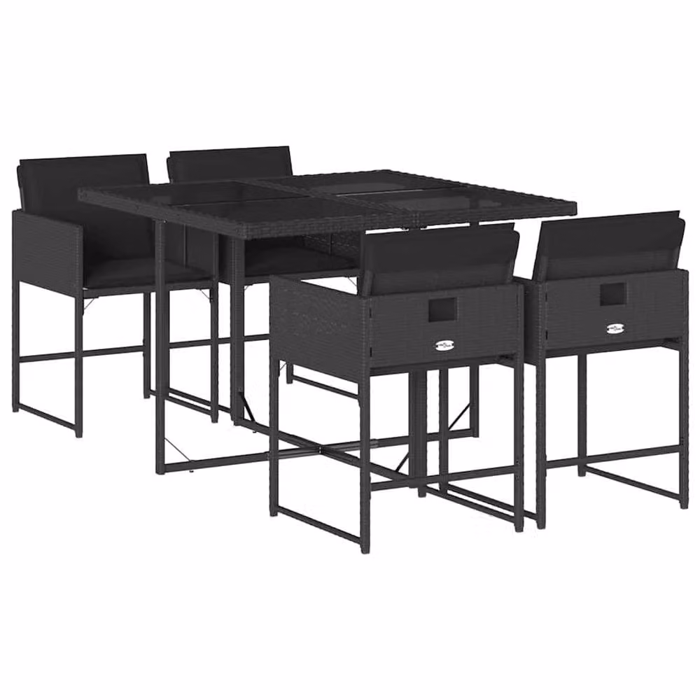 Berkfield Home Garden 4-Seater Modern Rattan Dining Set with Glass Top in Black – 2