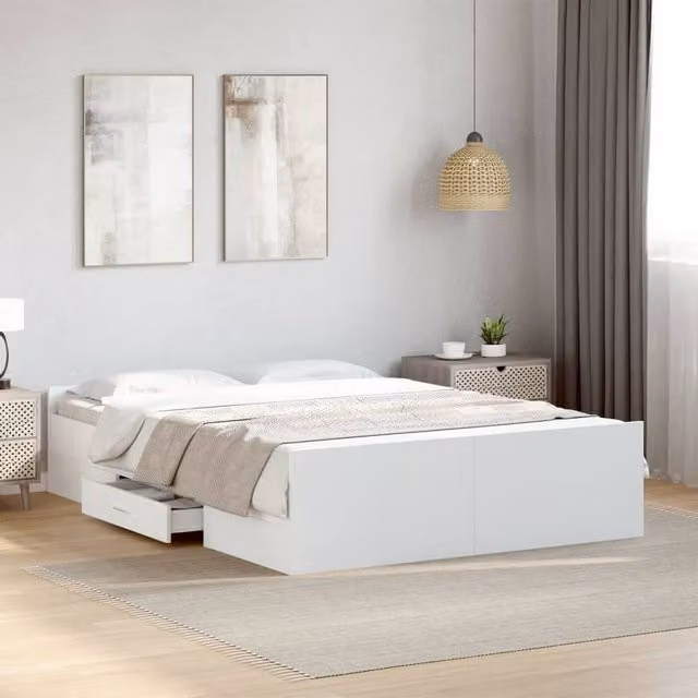 Berkfield Home Modern Bed Frame with Drawers in White, W/D/H: 140 x 190 cm – 1